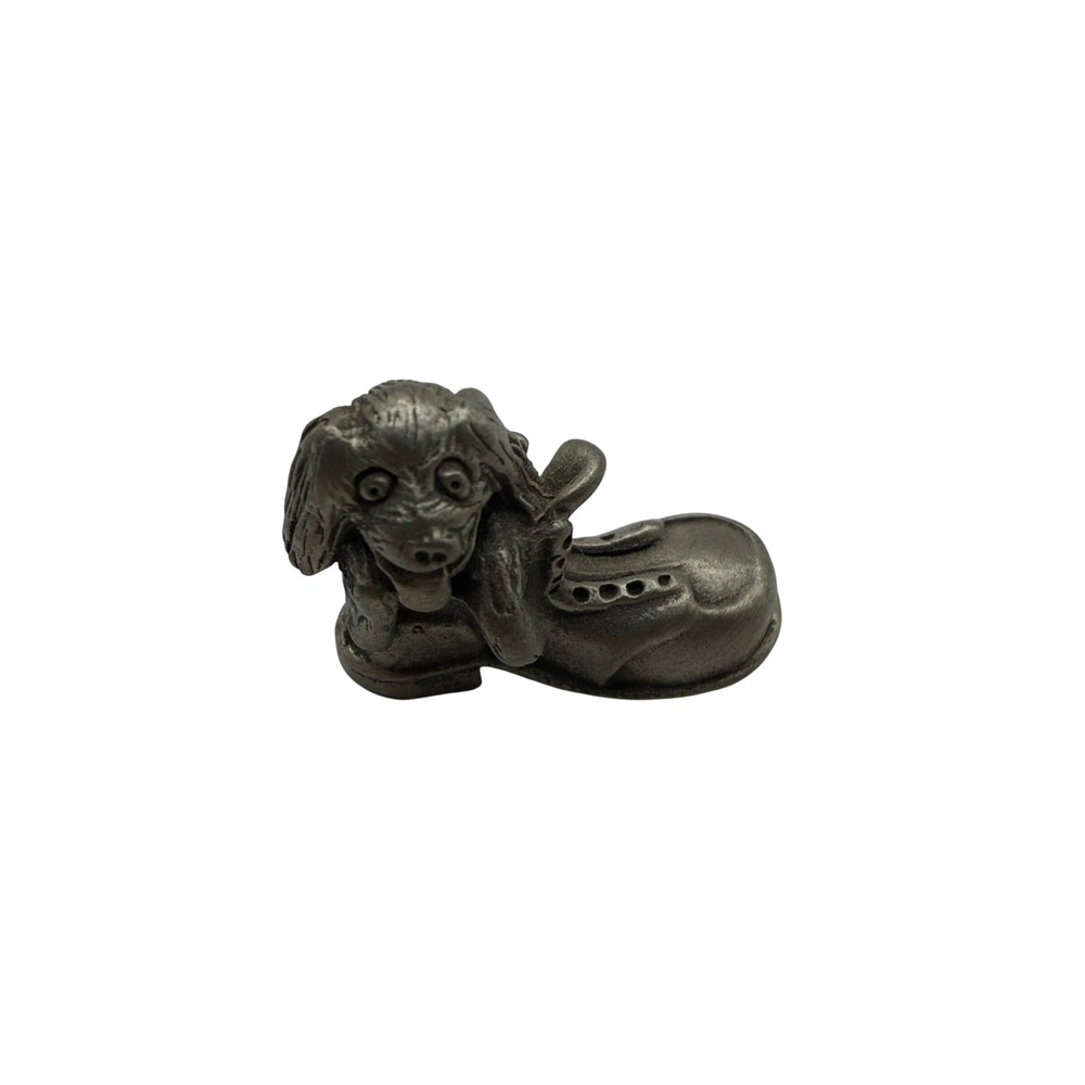 Vintage Pewter Miniature Dog Puppy in Boot Figurine Silver Tone Metal 1 Inch